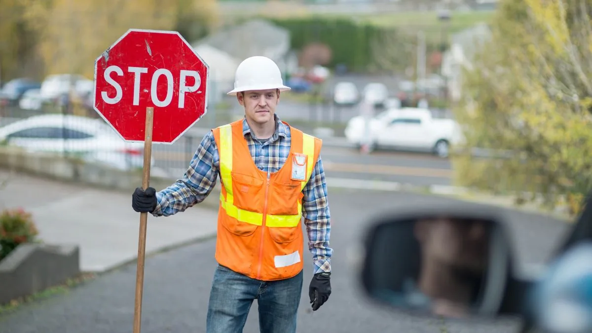 Workers participating in construction and work-zone safety training.